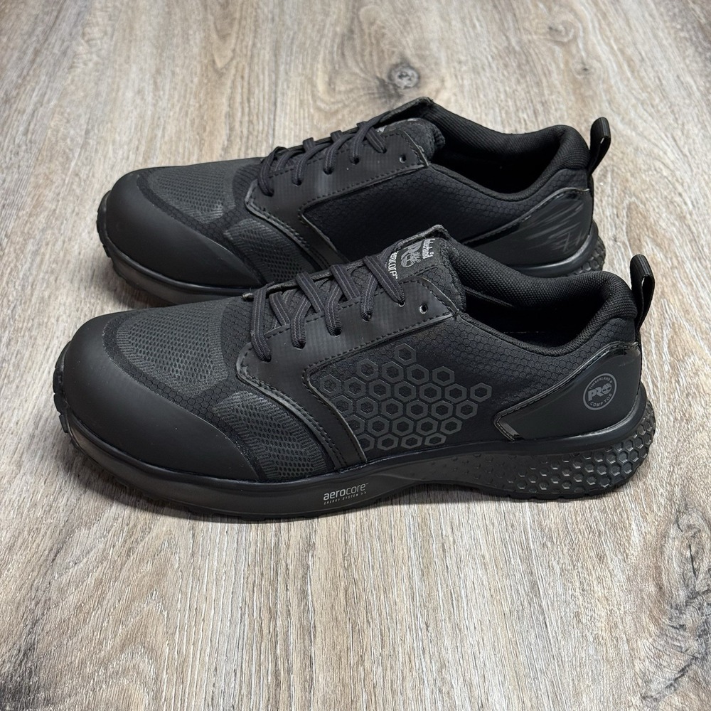Timberland PRO Mens 10.5 W Black Composite Toe Work Shoes Oil Slip Resistant EUC